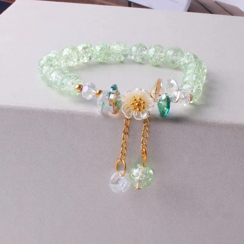 Korean Colorful Crystal Beaded Bracelet for Women Bohemian Shell Daisy Flower Pendant Elastic Bracelets Party Wedding Jewelry