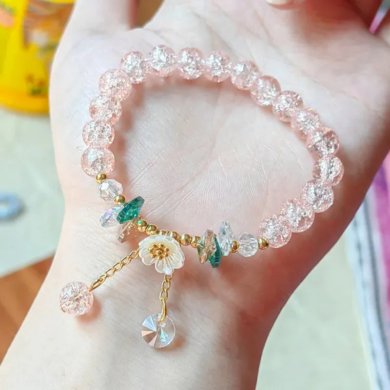 Korean Colorful Crystal Beaded Bracelet for Women Bohemian Shell Daisy Flower Pendant Elastic Bracelets Party Wedding Jewelry