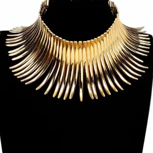 Lady Fashion Unique Xmas Gift Jewelry 2 Colors Sparkling Silver & Golden Chunky Choker Noble Toques Bib Pendant Necklace
