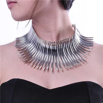 Lady Fashion Unique Xmas Gift Jewelry 2 Colors Sparkling Silver & Golden Chunky Choker Noble Toques Bib Pendant Necklace