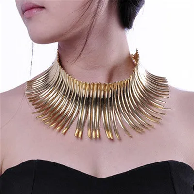 Lady Fashion Unique Xmas Gift Jewelry 2 Colors Sparkling Silver & Golden Chunky Choker Noble Toques Bib Pendant Necklace