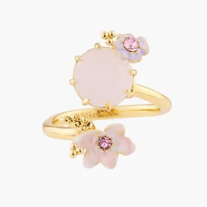 Les Nereides Pink And Pale Violet Flowers On A Pink Stone Adjustable Ring
