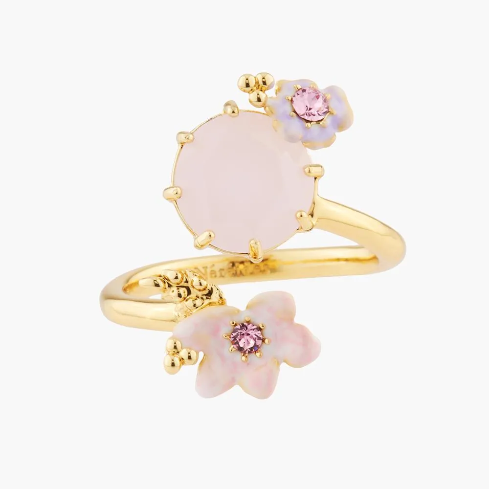 Les Nereides Pink And Pale Violet Flowers On A Pink Stone Adjustable Ring