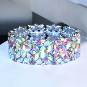 LIANNA - ab floral rhinestone stretch bracelet (silver)