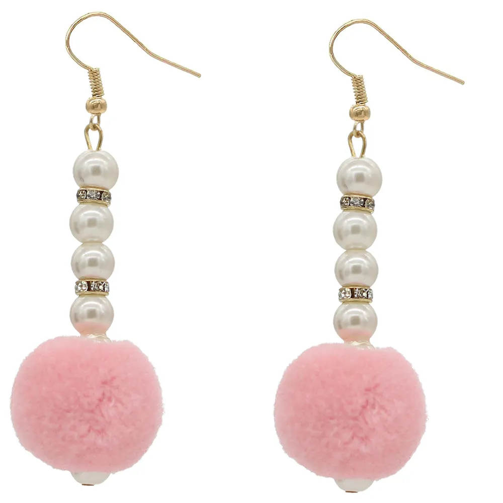 Light Pink CZ Faux Pearl Pom Pom Earrings