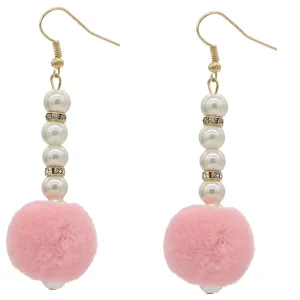 Light Pink CZ Faux Pearl Pom Pom Earrings