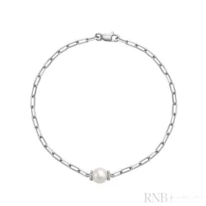 Link Chain with Pearl & Diamond Bracelet