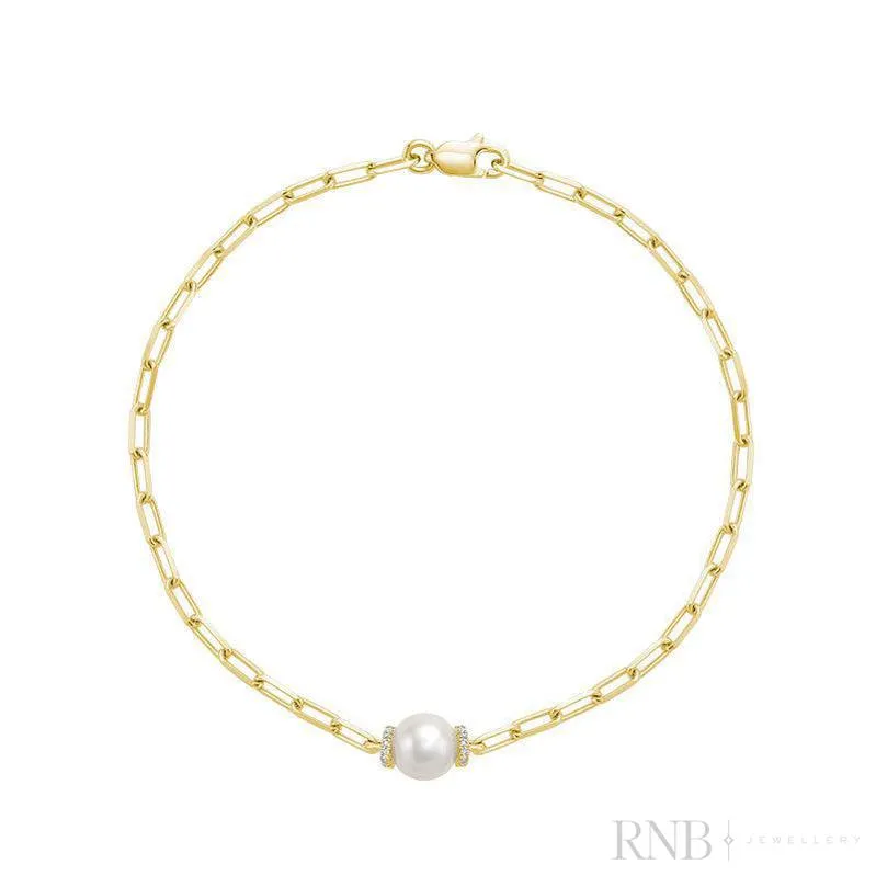 Link Chain with Pearl & Diamond Bracelet