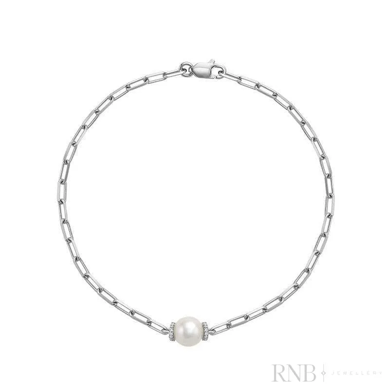 Link Chain with Pearl & Diamond Bracelet