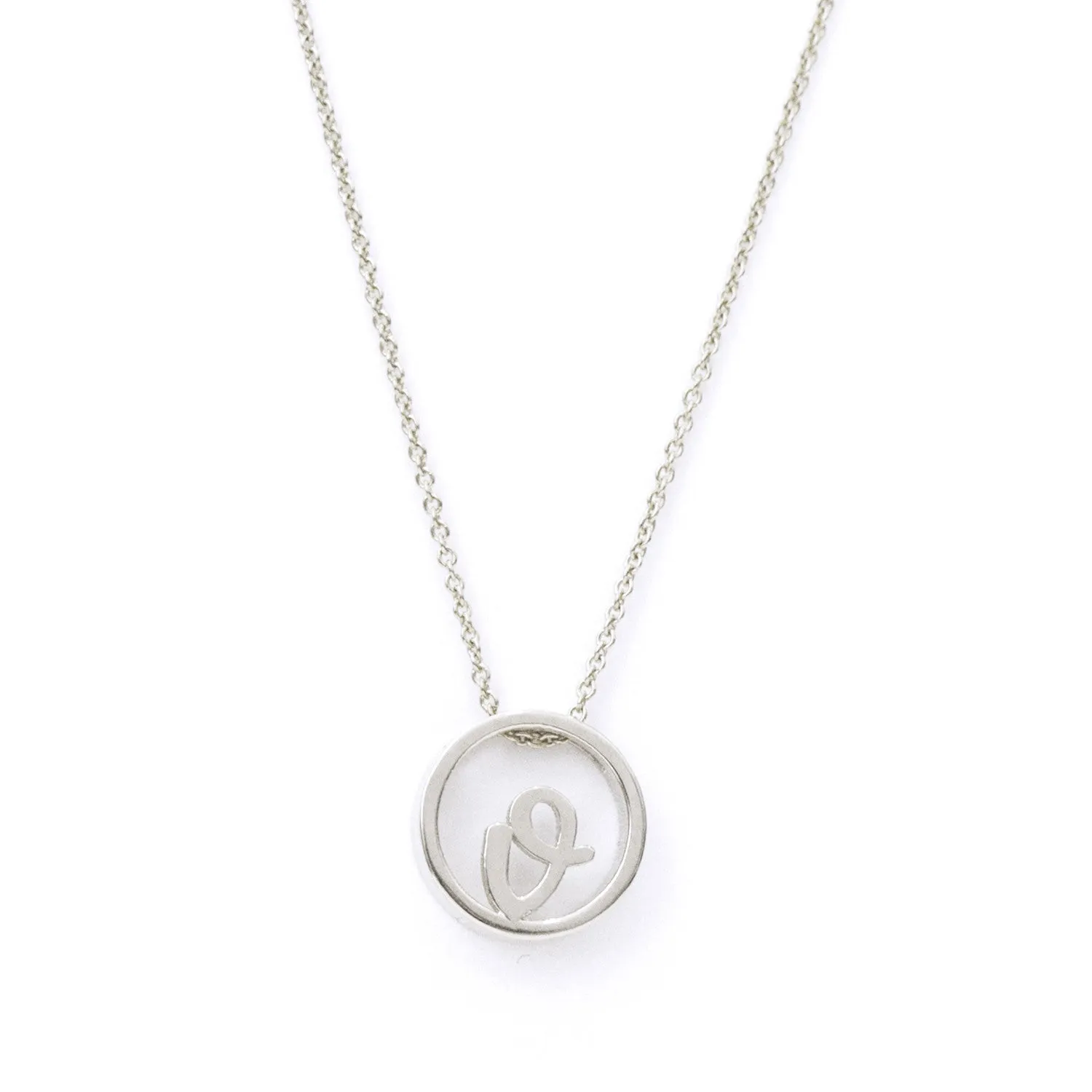 Love Letter Disc Necklace (White Gold)