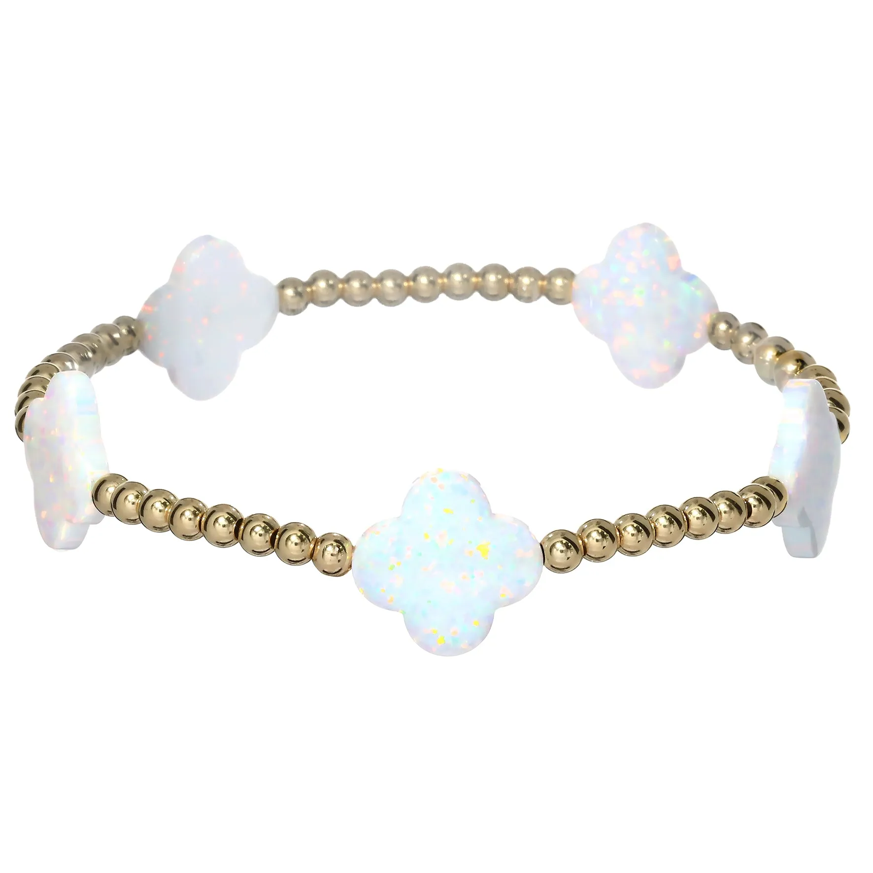 LUCKY CLOVER BTY | Opal Charm and 14K Gold Filled Beads Bracelet - Large