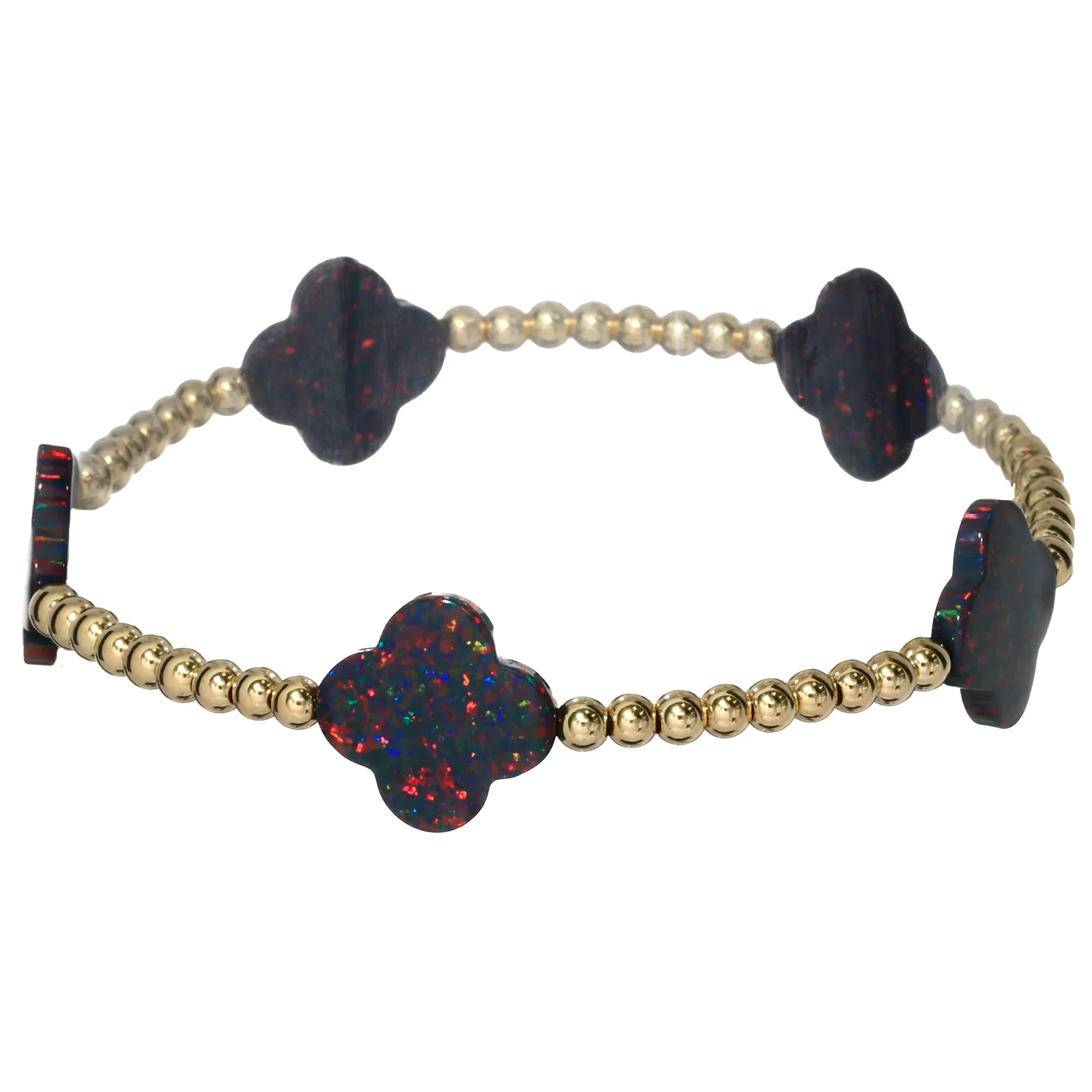 LUCKY CLOVER BTY | Opal Charm and 14K Gold Filled Beads Bracelet - Large