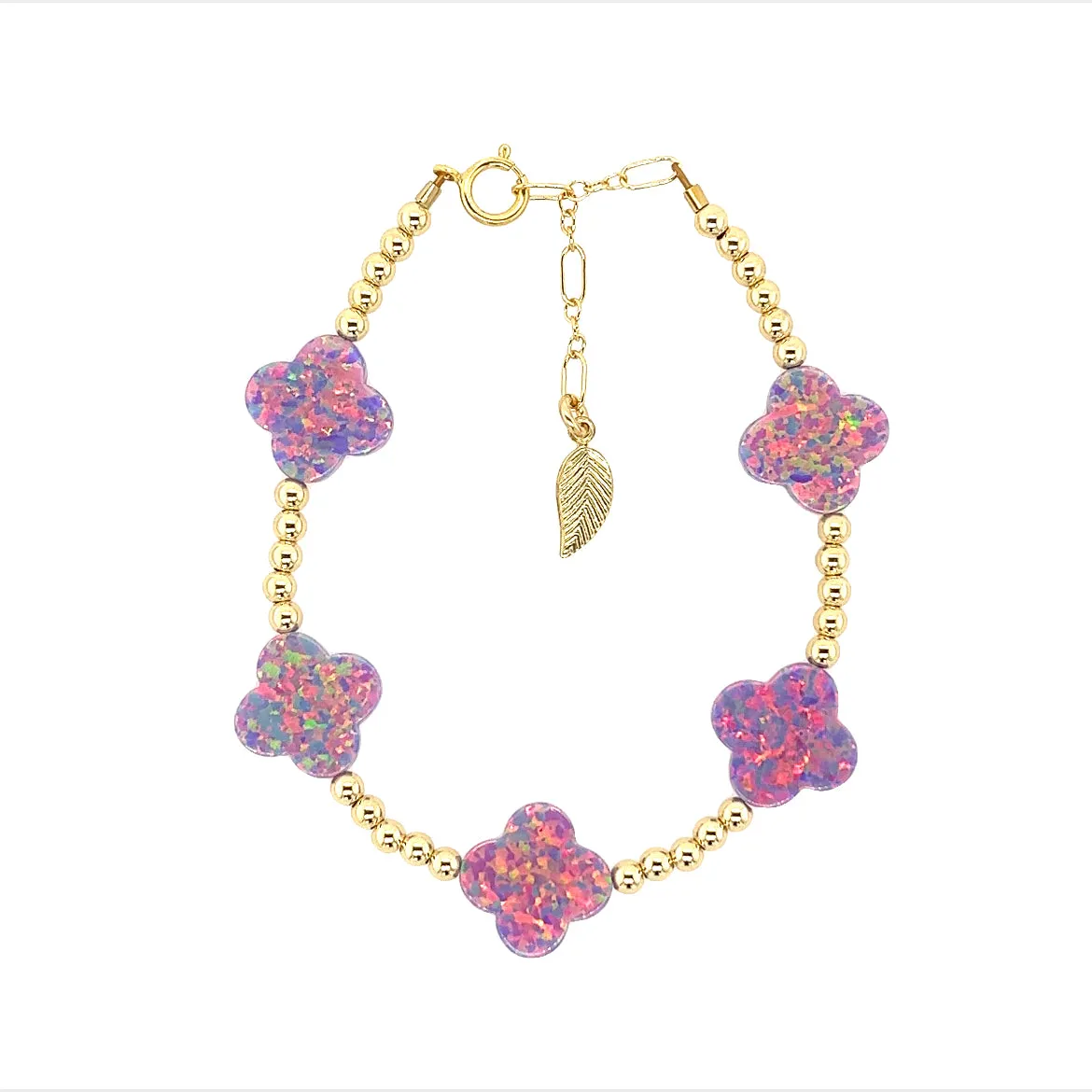 LUCKY CLOVER BTY | Opal Charm and 14K Gold Filled Beads Bracelet - Large