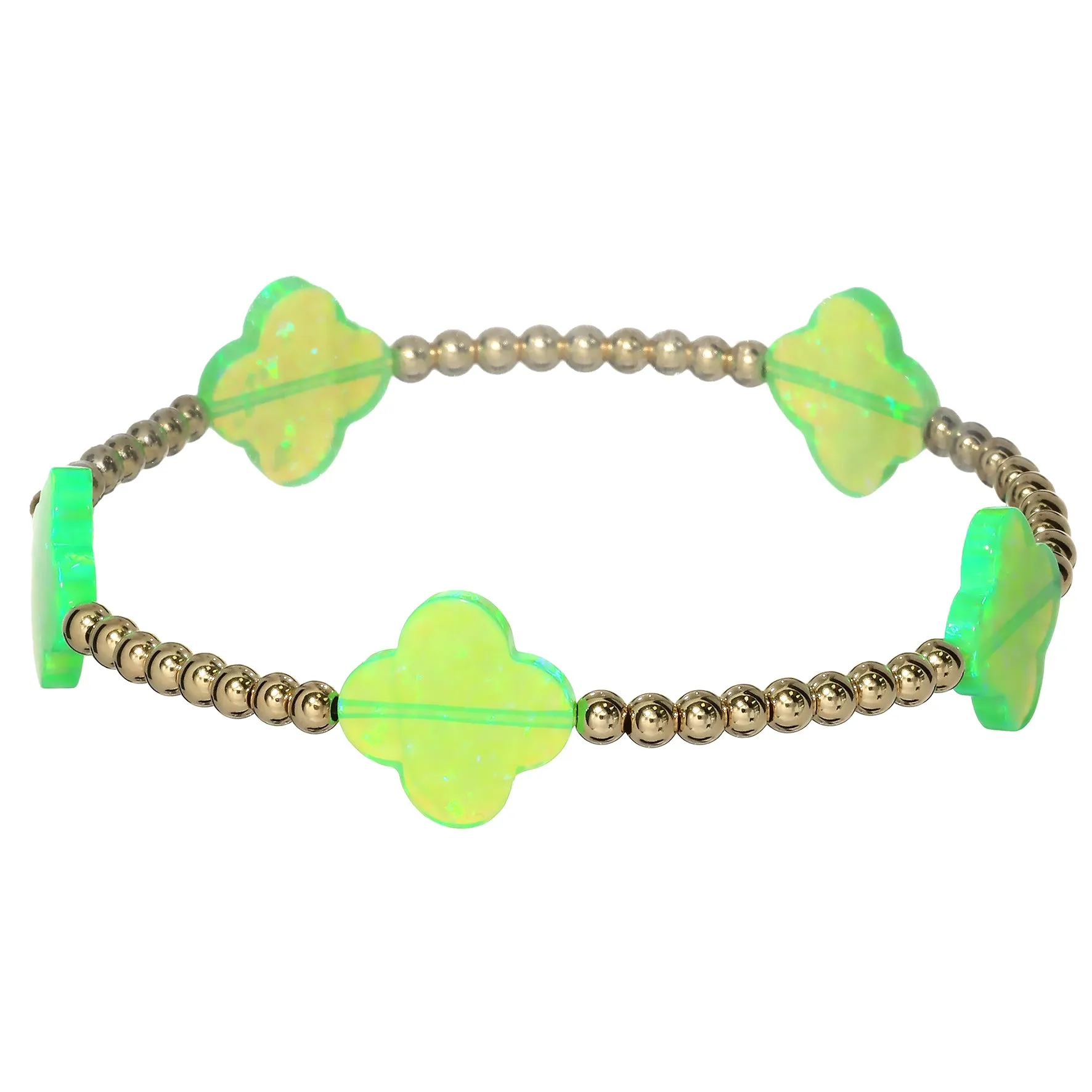 LUCKY CLOVER BTY | Opal Charm and 14K Gold Filled Beads Bracelet - Large