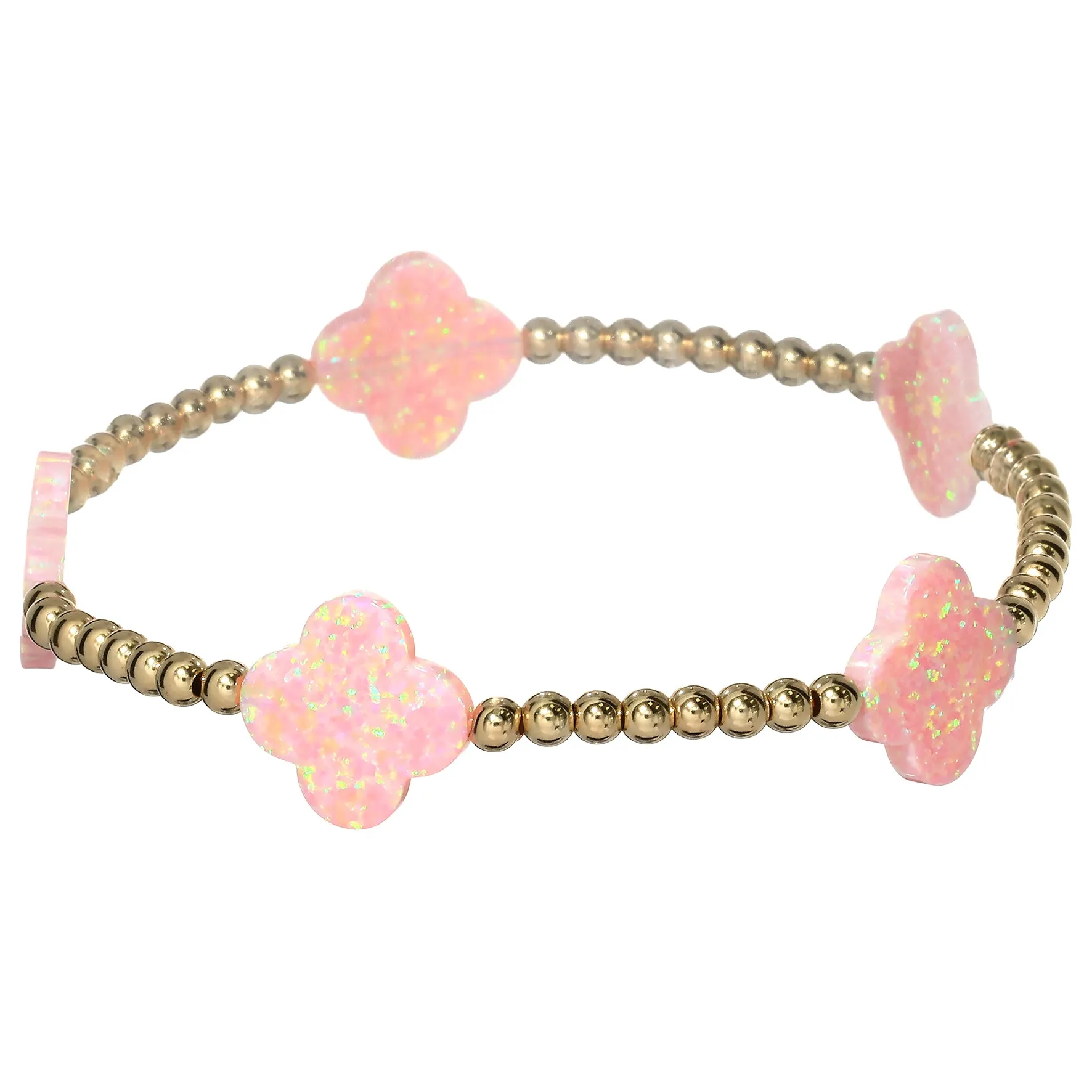 LUCKY CLOVER BTY | Opal Charm and 14K Gold Filled Beads Bracelet - Large