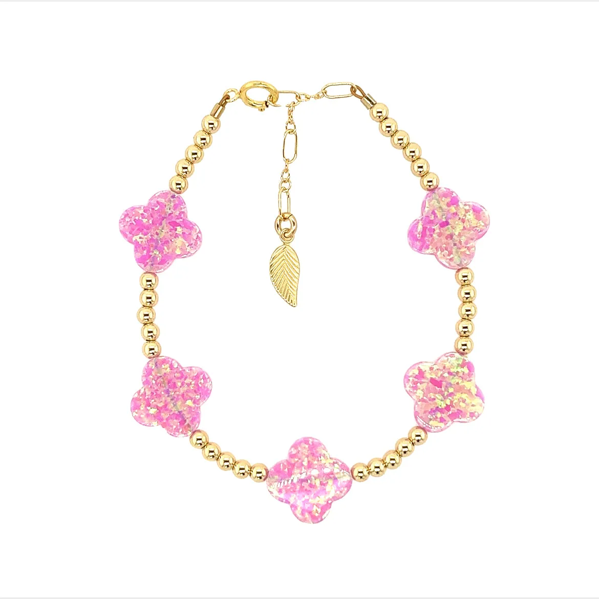 LUCKY CLOVER BTY | Opal Charm and 14K Gold Filled Beads Bracelet - Large