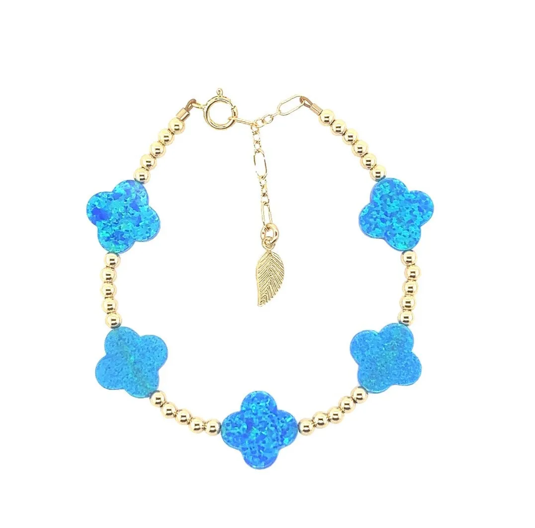 LUCKY CLOVER BTY | Opal Charm and 14K Gold Filled Beads Bracelet - Large