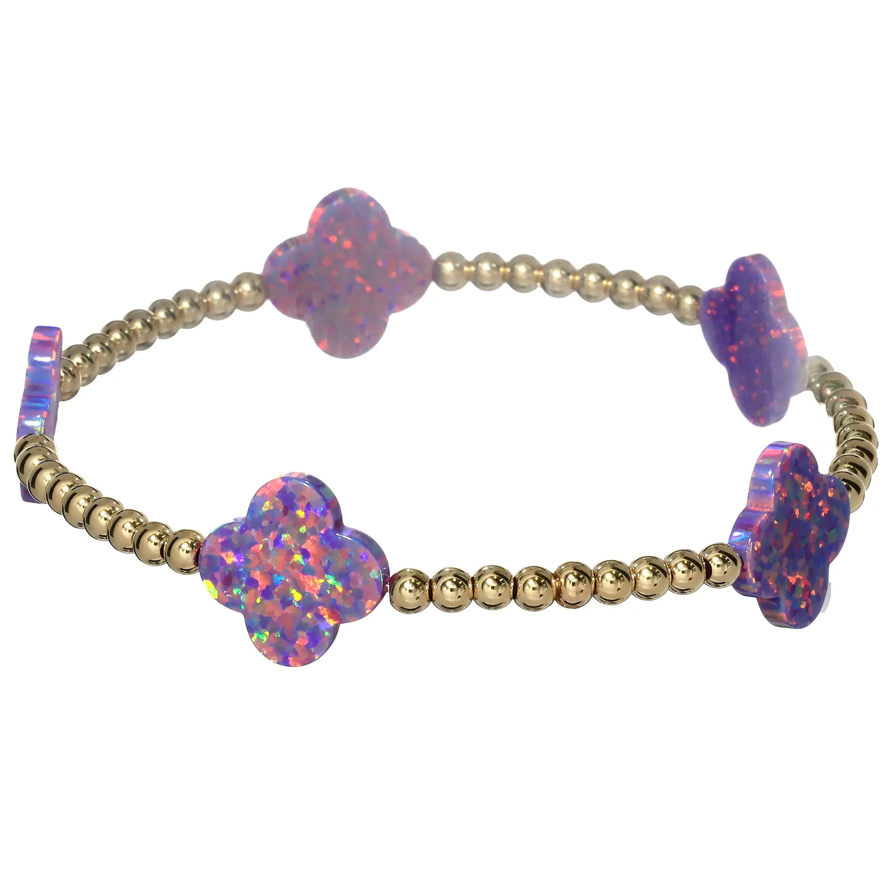 LUCKY CLOVER BTY | Opal Charm and 14K Gold Filled Beads Bracelet - Large