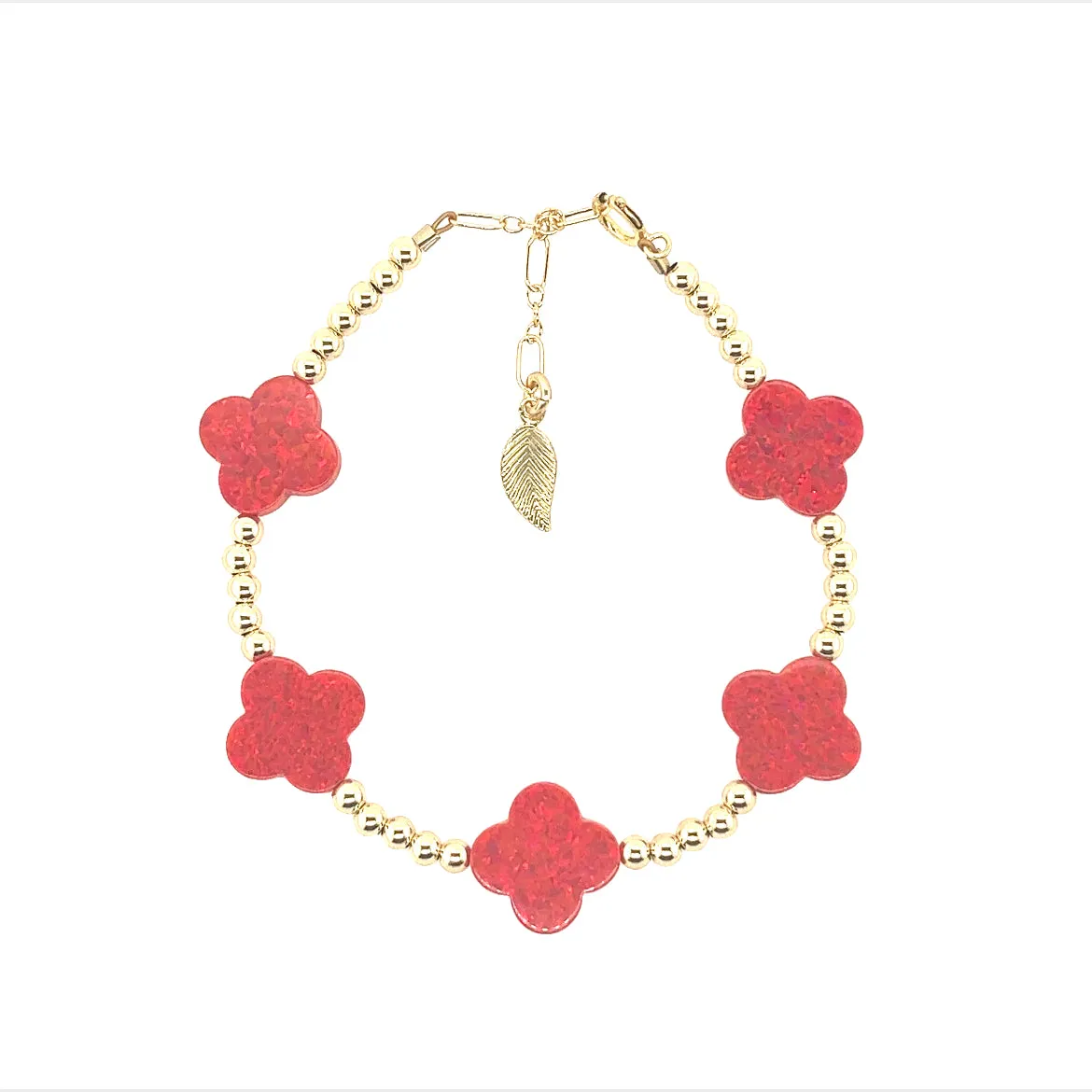 LUCKY CLOVER BTY | Opal Charm and 14K Gold Filled Beads Bracelet - Large