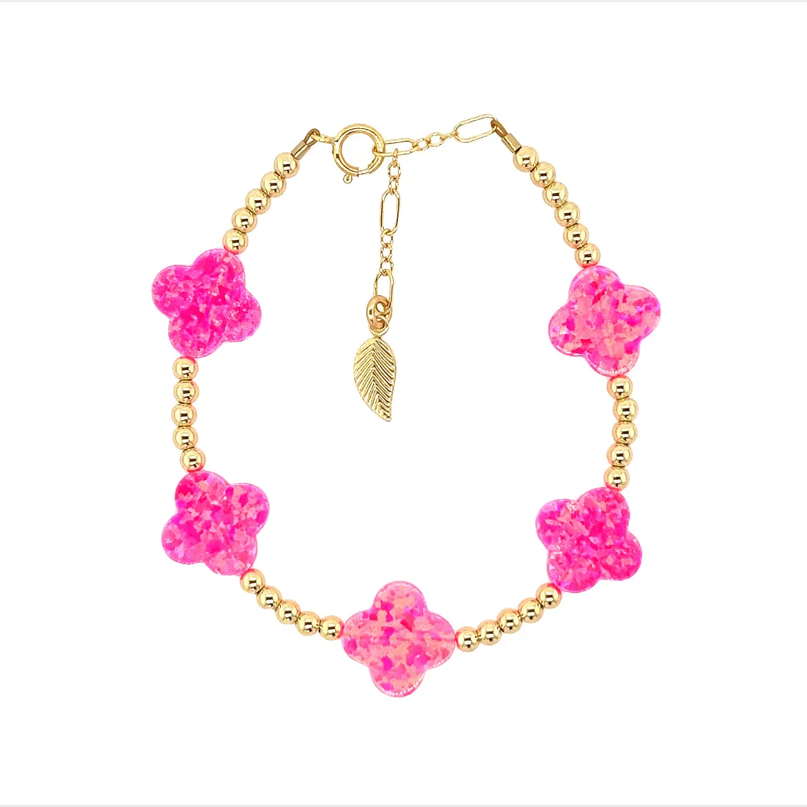 LUCKY CLOVER BTY | Opal Charm and 14K Gold Filled Beads Bracelet - Large