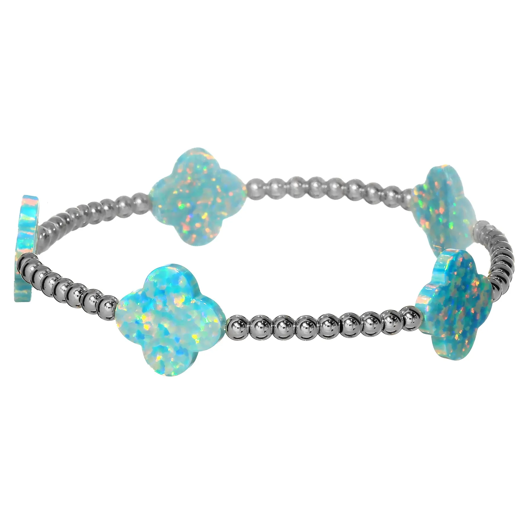 LUCKY CLOVER BTY | Opal Charm and 14K Gold Filled Beads Bracelet - Large