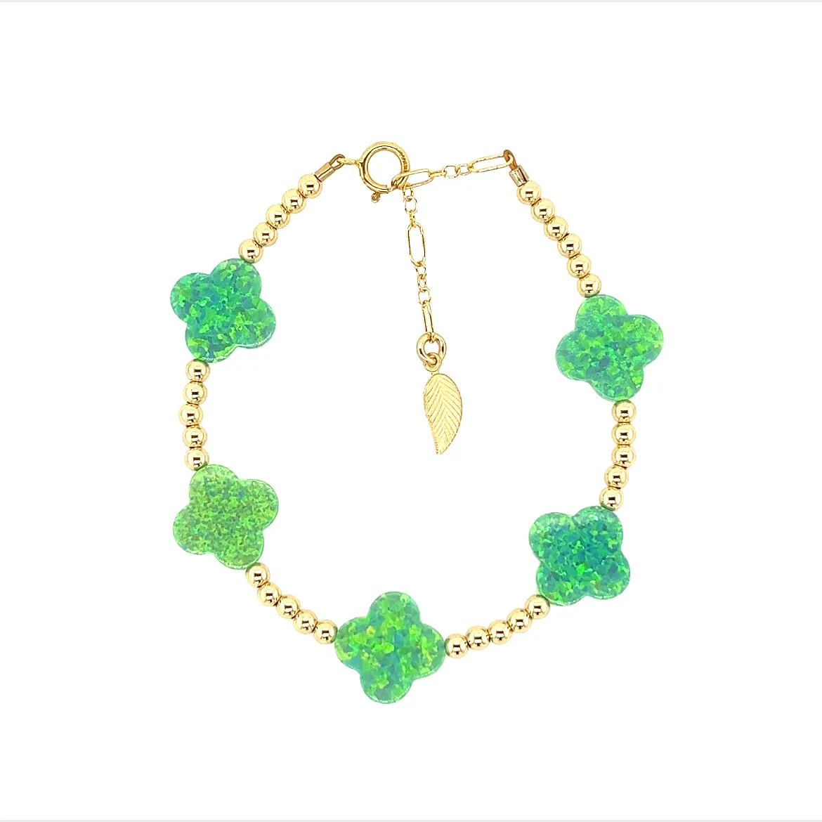 LUCKY CLOVER BTY | Opal Charm and 14K Gold Filled Beads Bracelet - Large