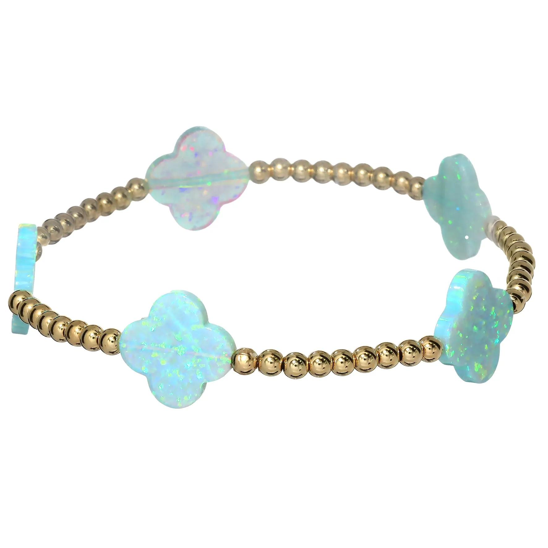 LUCKY CLOVER BTY | Opal Charm and 14K Gold Filled Beads Bracelet - Large