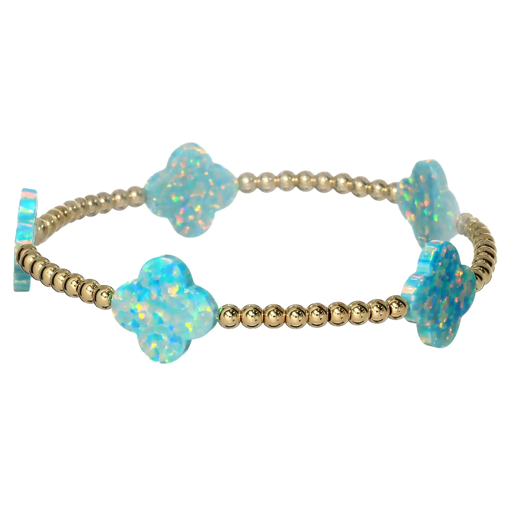 LUCKY CLOVER BTY | Opal Charm and 14K Gold Filled Beads Bracelet - Large
