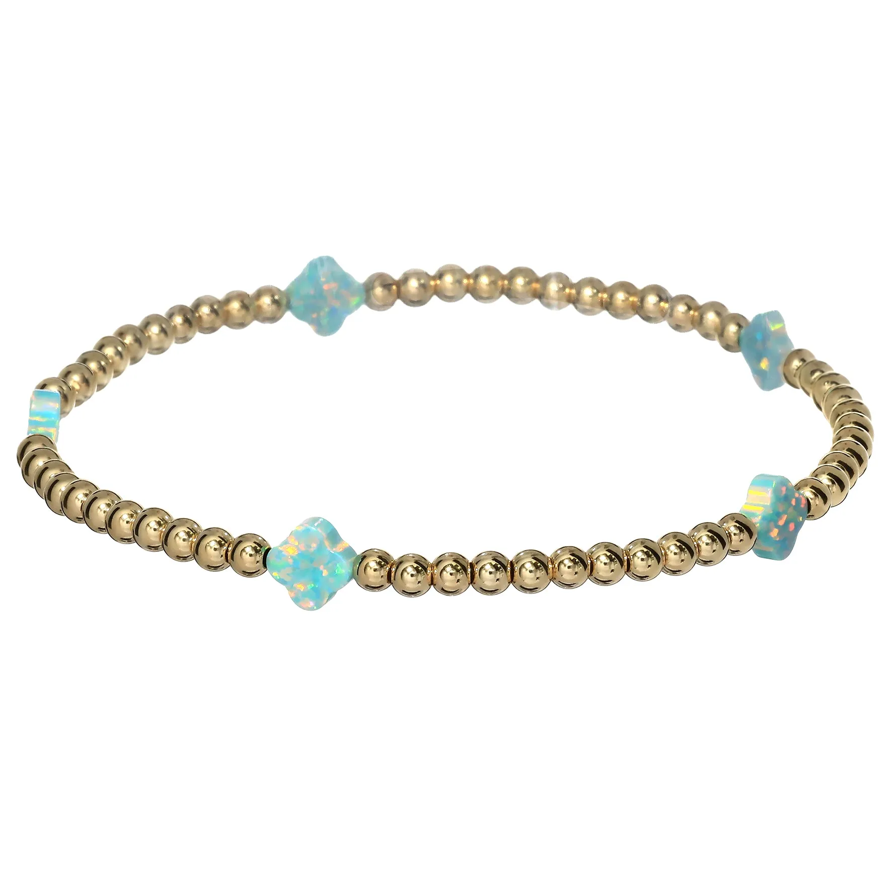 LUCKY CLOVER BTY | Opal Charm and 14K Gold Filled Beads Bracelet - Small