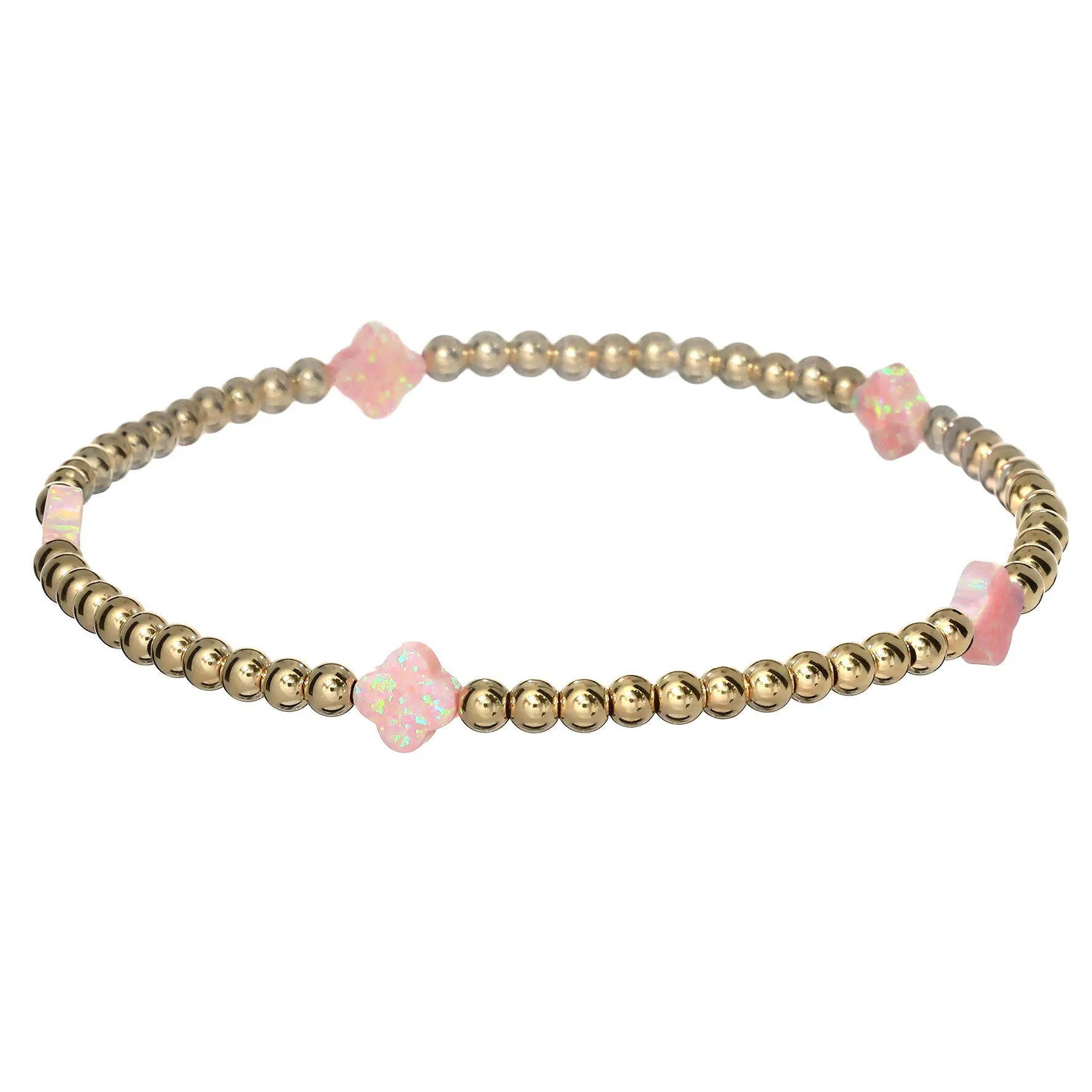 LUCKY CLOVER BTY | Opal Charm and 14K Gold Filled Beads Bracelet - Small