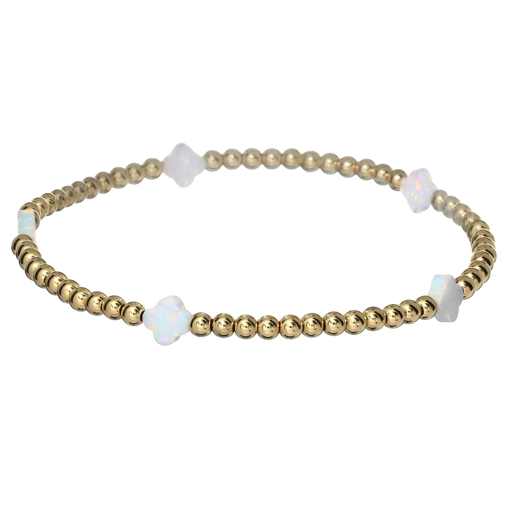 LUCKY CLOVER BTY | Opal Charm and 14K Gold Filled Beads Bracelet - Small