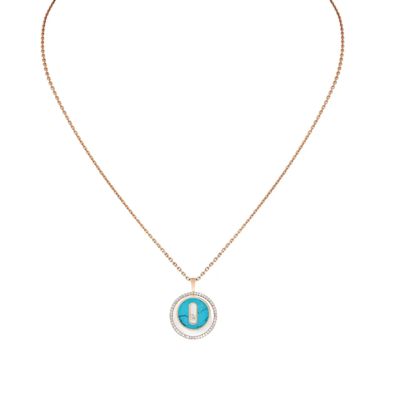 Lucky Move 18K Rose Gold Turquoise Petite Model Diamond Necklace