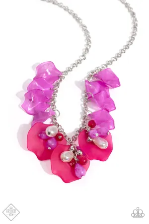 Lush Layers - Pink - Acrylic Flower Petal White Baroque Pearl Paparazzi Short Necklace - December 2023 Glimpses of Malibu