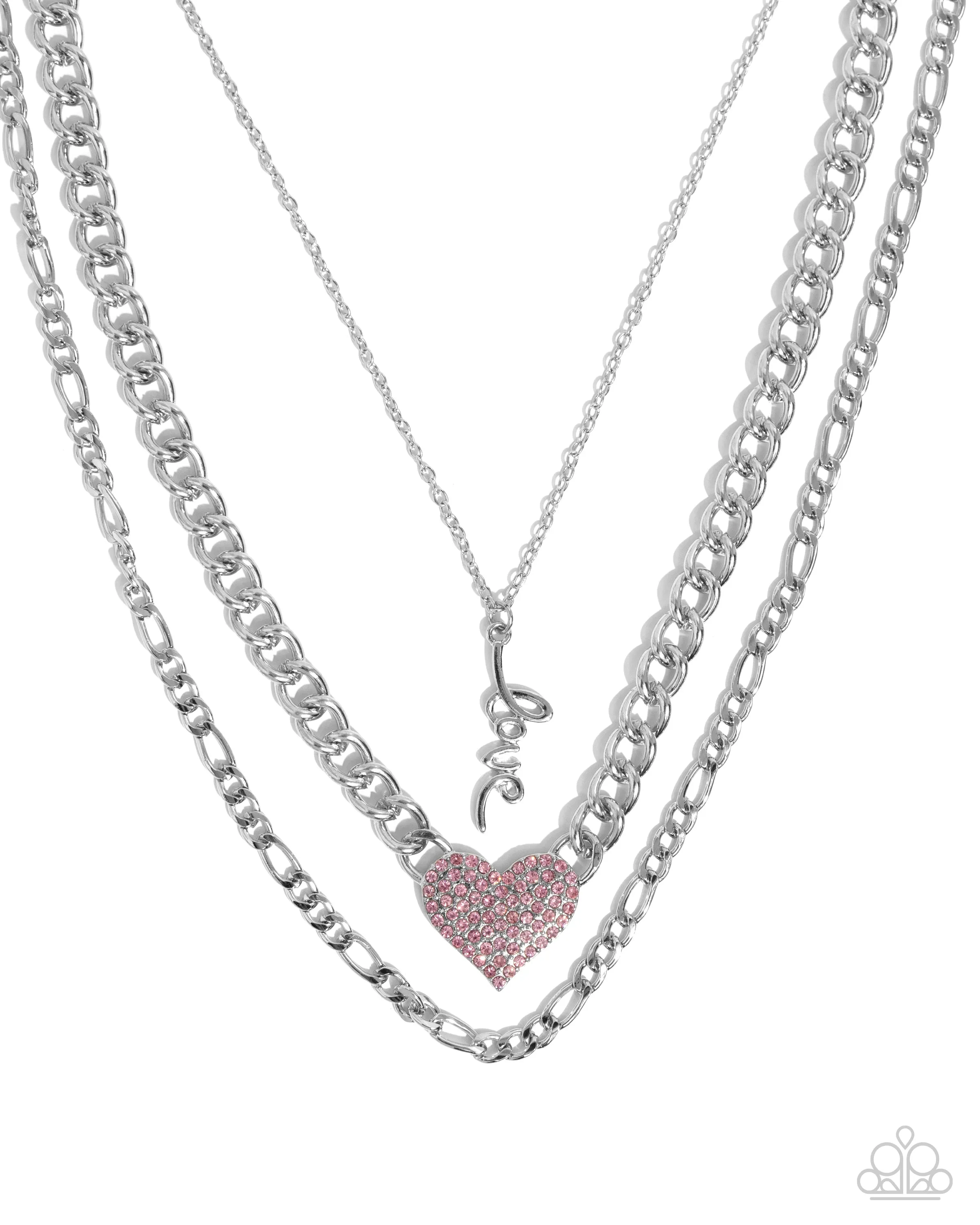 Luxurious Love - Pink - Rhinestone Encrusted Heart "Love" Tiered Paparazzi Short Necklace