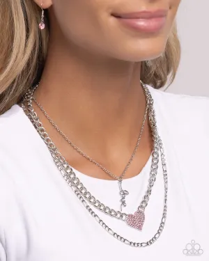 Luxurious Love - Pink - Rhinestone Encrusted Heart "Love" Tiered Paparazzi Short Necklace