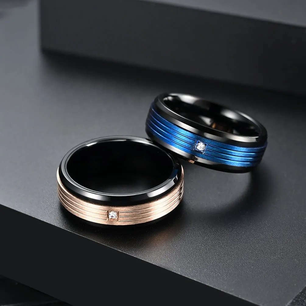 Luxurious Titanium Steel Rings with Sparkling Zircon Inlay