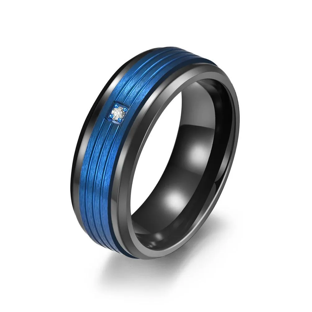 Luxurious Titanium Steel Rings with Sparkling Zircon Inlay