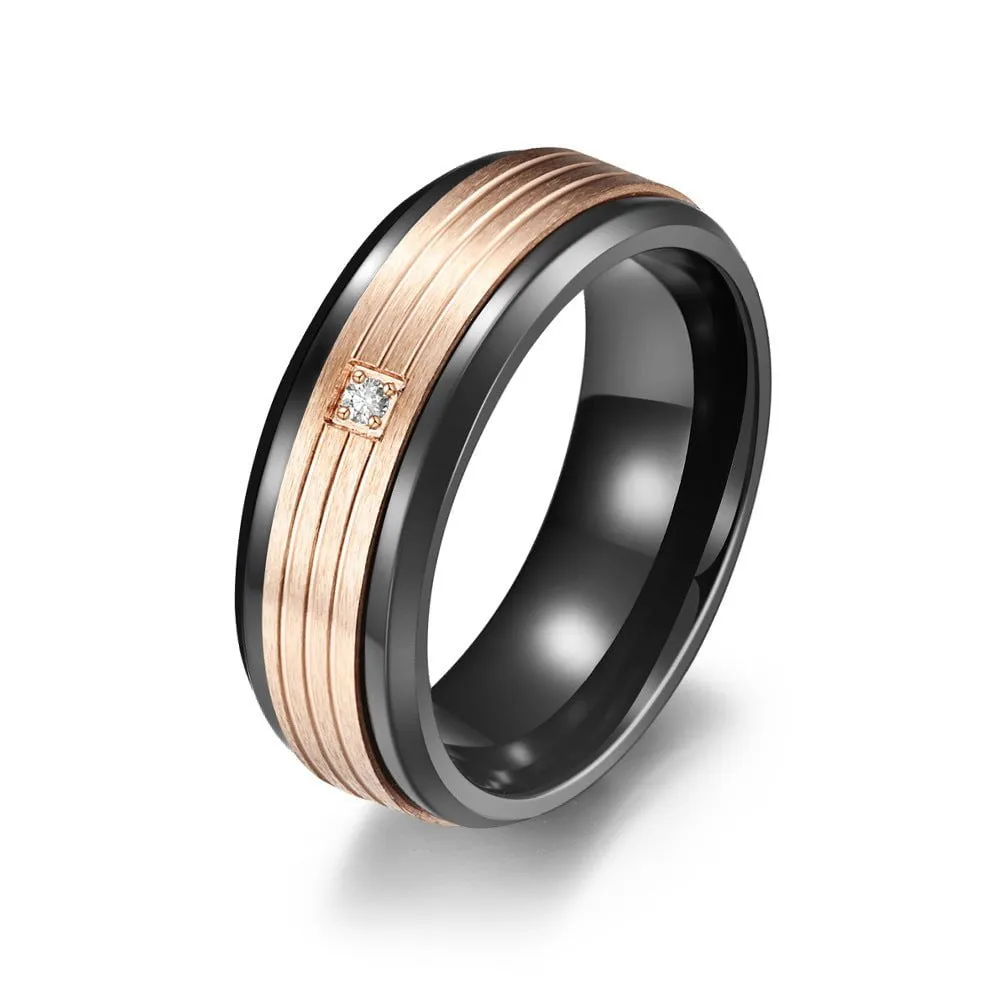 Luxurious Titanium Steel Rings with Sparkling Zircon Inlay