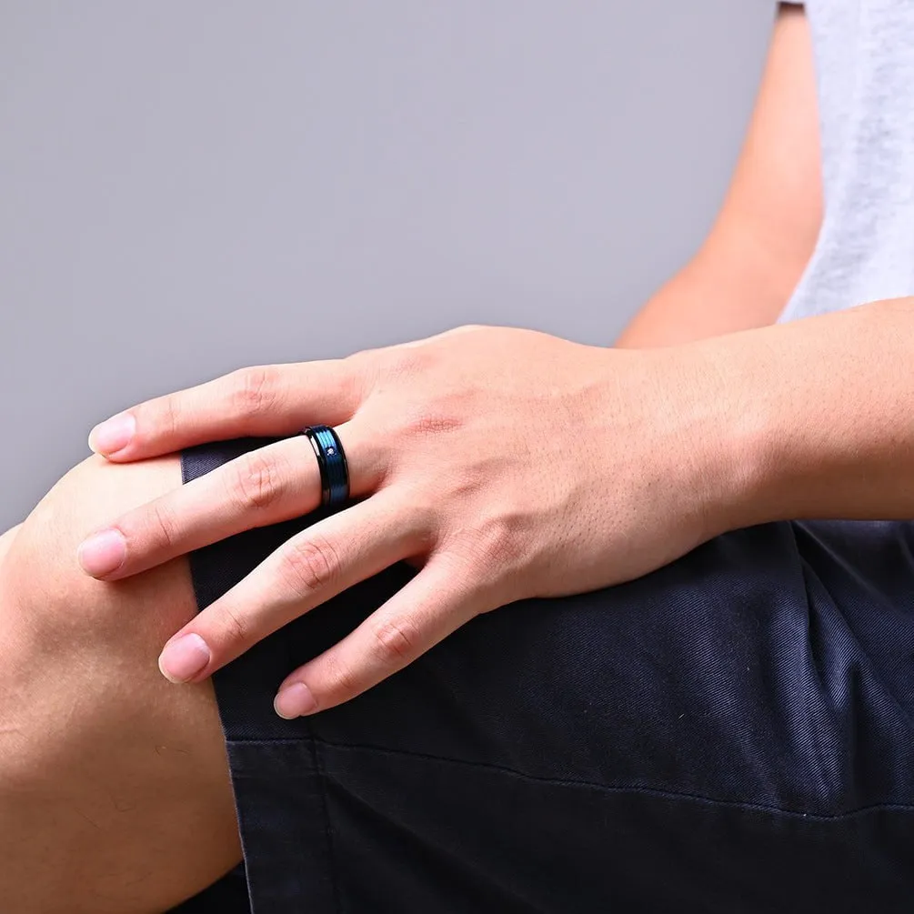 Luxurious Titanium Steel Rings with Sparkling Zircon Inlay