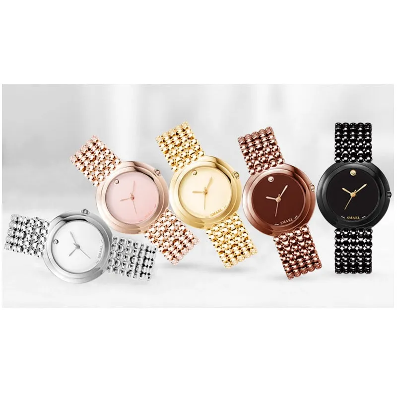 Luxury SMAEL Fashion Ladies Watch Rose Gold Women Watches Elegant Minimalism Bracelets Casual Black Female Clock montre femme