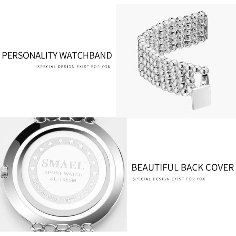Luxury SMAEL Fashion Ladies Watch Rose Gold Women Watches Elegant Minimalism Bracelets Casual Black Female Clock montre femme