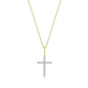 M by Monte Lune LG Diamond Cross Pendant Necklace in 18K Yellow Gold/Rhodium Plated Sterling Silver Yellow