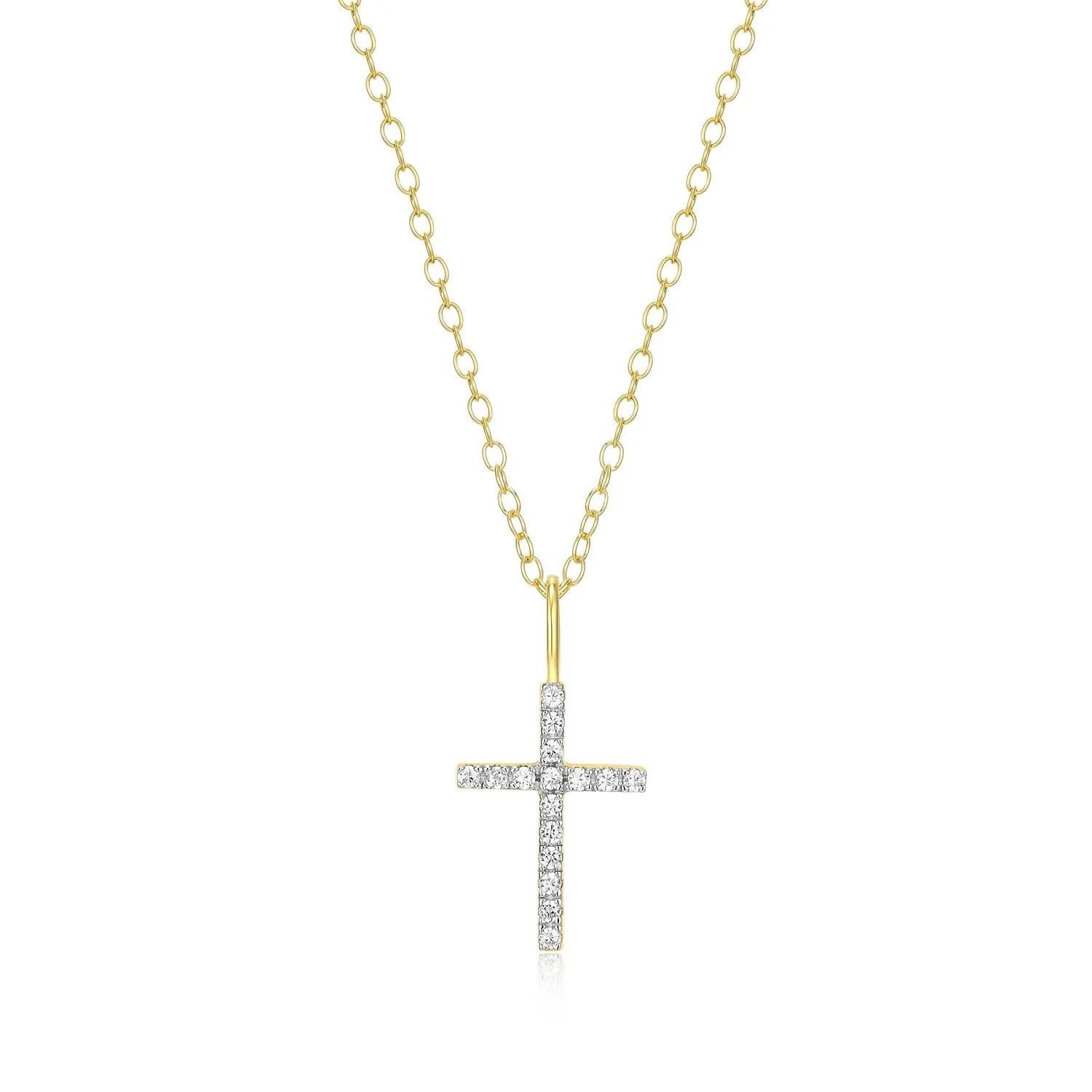 M by Monte Lune LG Diamond Cross Pendant Necklace in 18K Yellow Gold/Rhodium Plated Sterling Silver Yellow