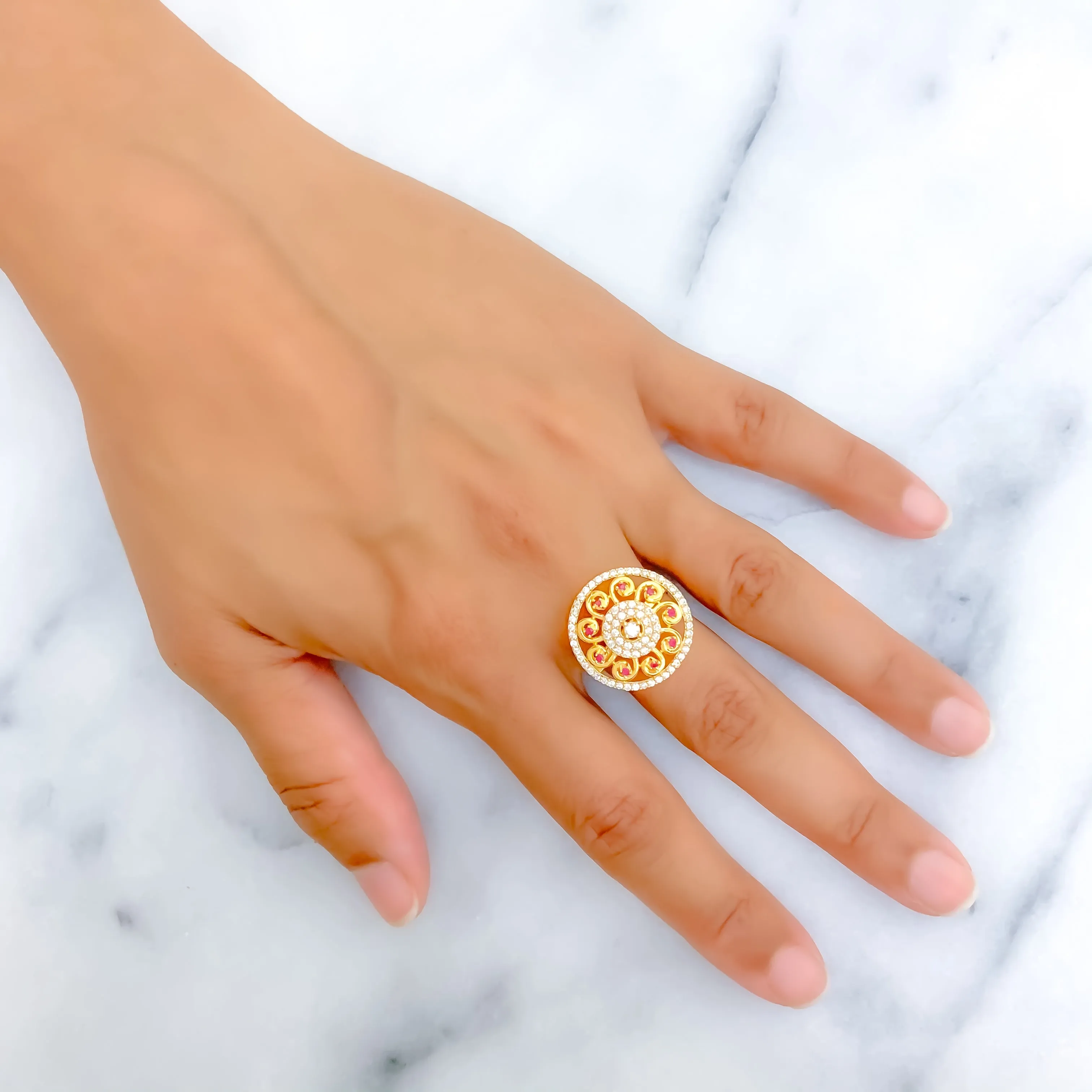 Majestic Bright 22k Gold CZ Statement Ring