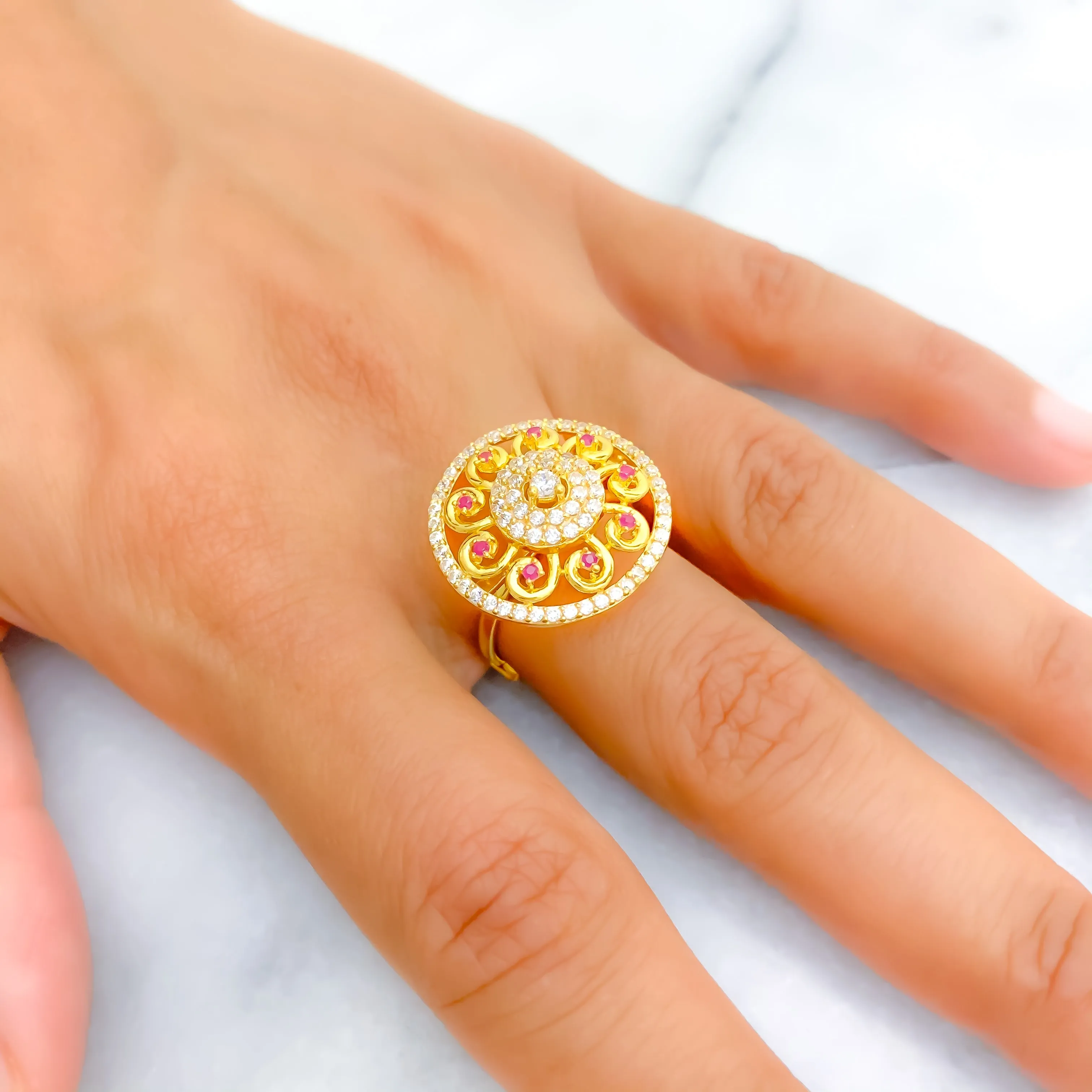 Majestic Bright 22k Gold CZ Statement Ring