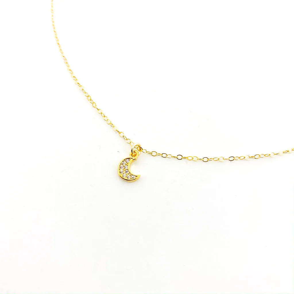 Margot Double Rhinestone Moon Necklace | Gold
