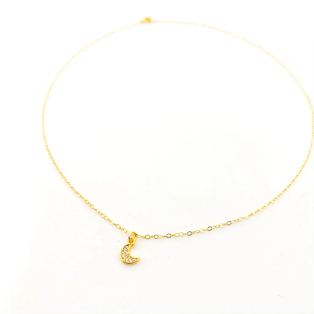 Margot Double Rhinestone Moon Necklace | Gold