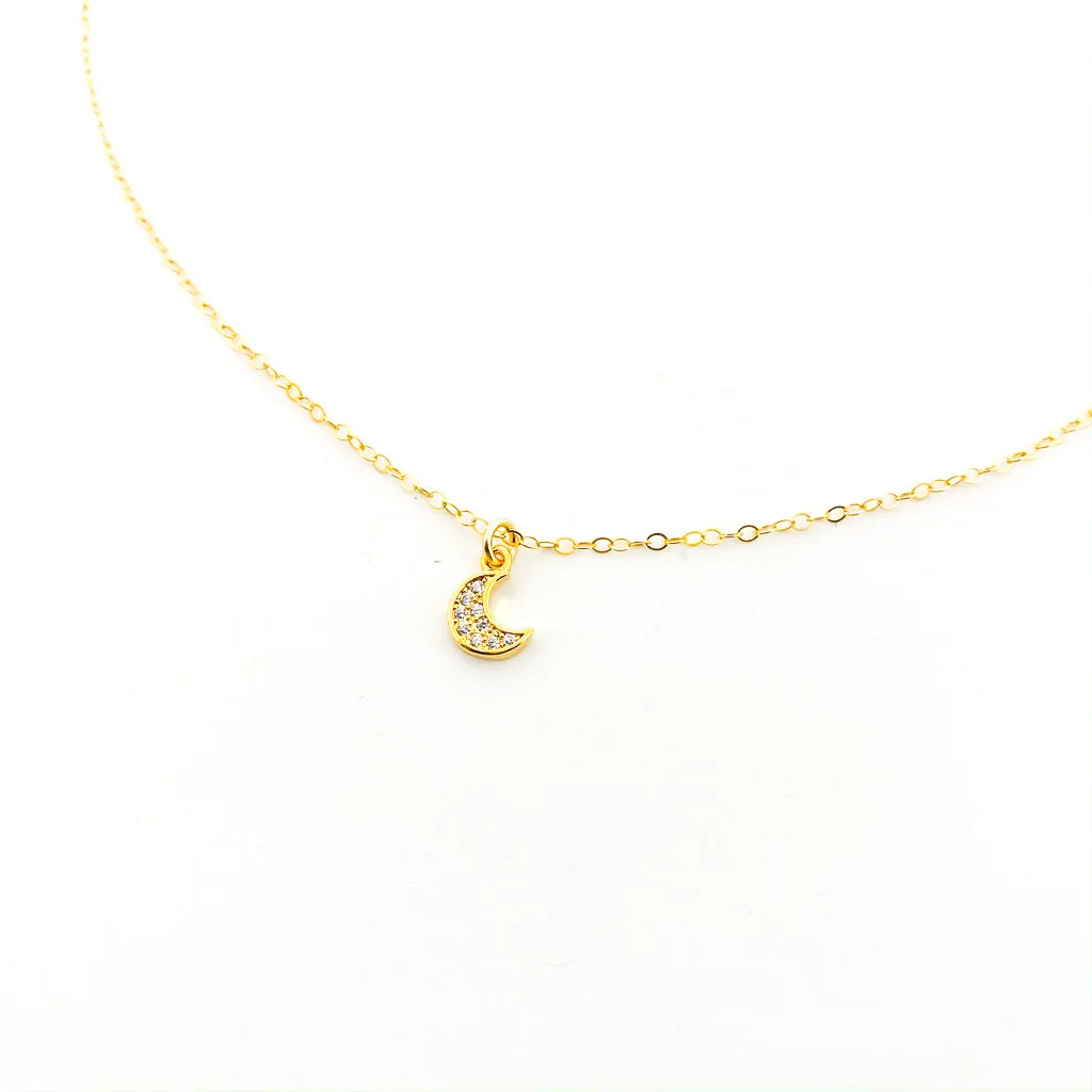 Margot Double Rhinestone Moon Necklace | Gold