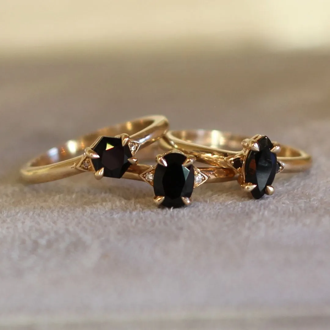 Marquise-Cut Black Spinel Engagement Ring