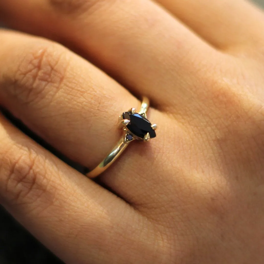 Marquise-Cut Black Spinel Engagement Ring